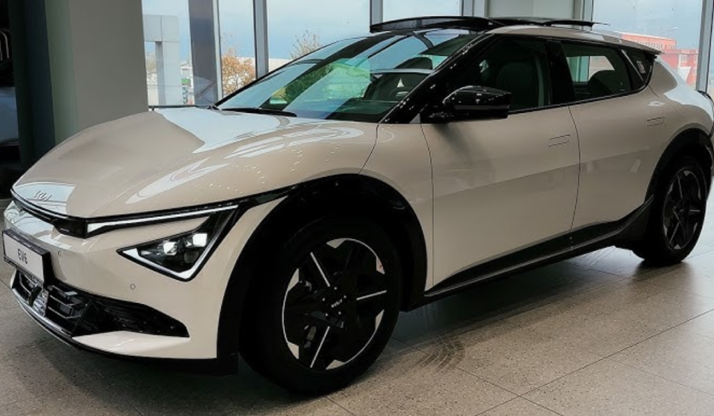 Side profile of Kia EV6 electric car with aerodynamic futuristic styling