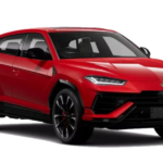 Lamborghini Urus luxury SUV in metallic black, parked on a city street with sleek sporty design and signature LED headlights